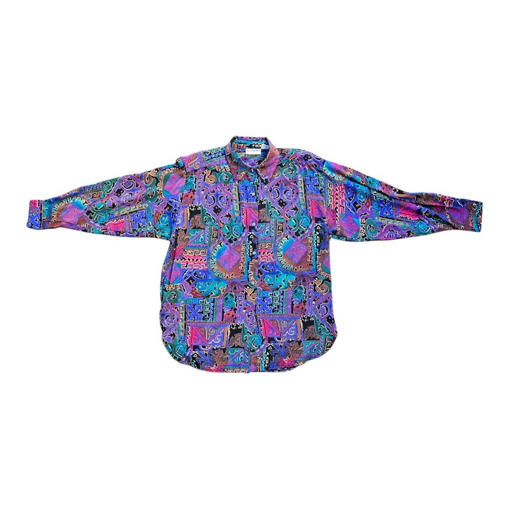 Vintage 90s Alfred Dunner Vibrant Patterned Button Up - Women's Size 14